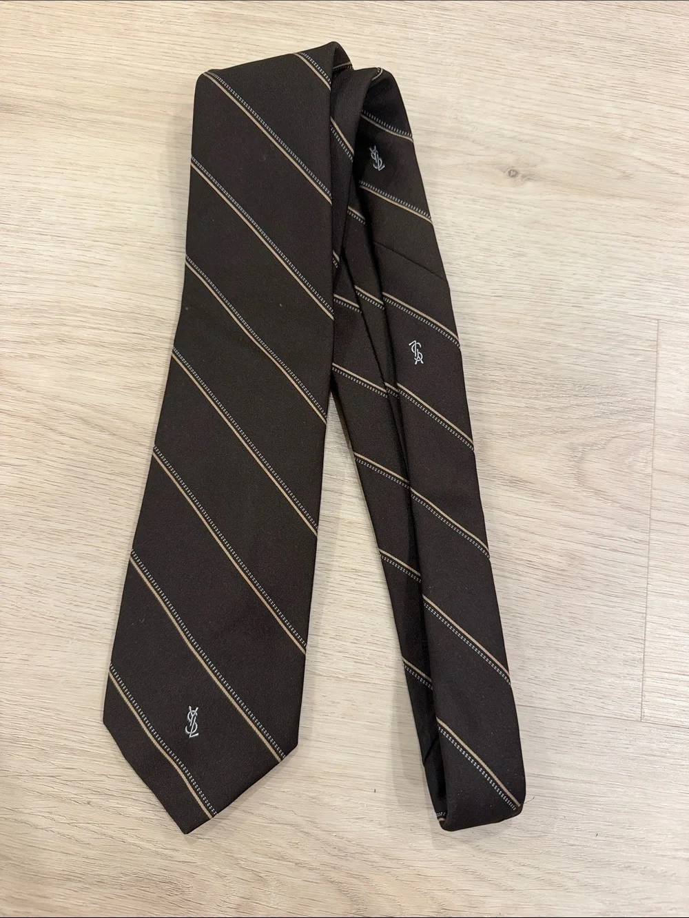 Yves Saint Laurent Brown Diagonal Stripe Silk Tie